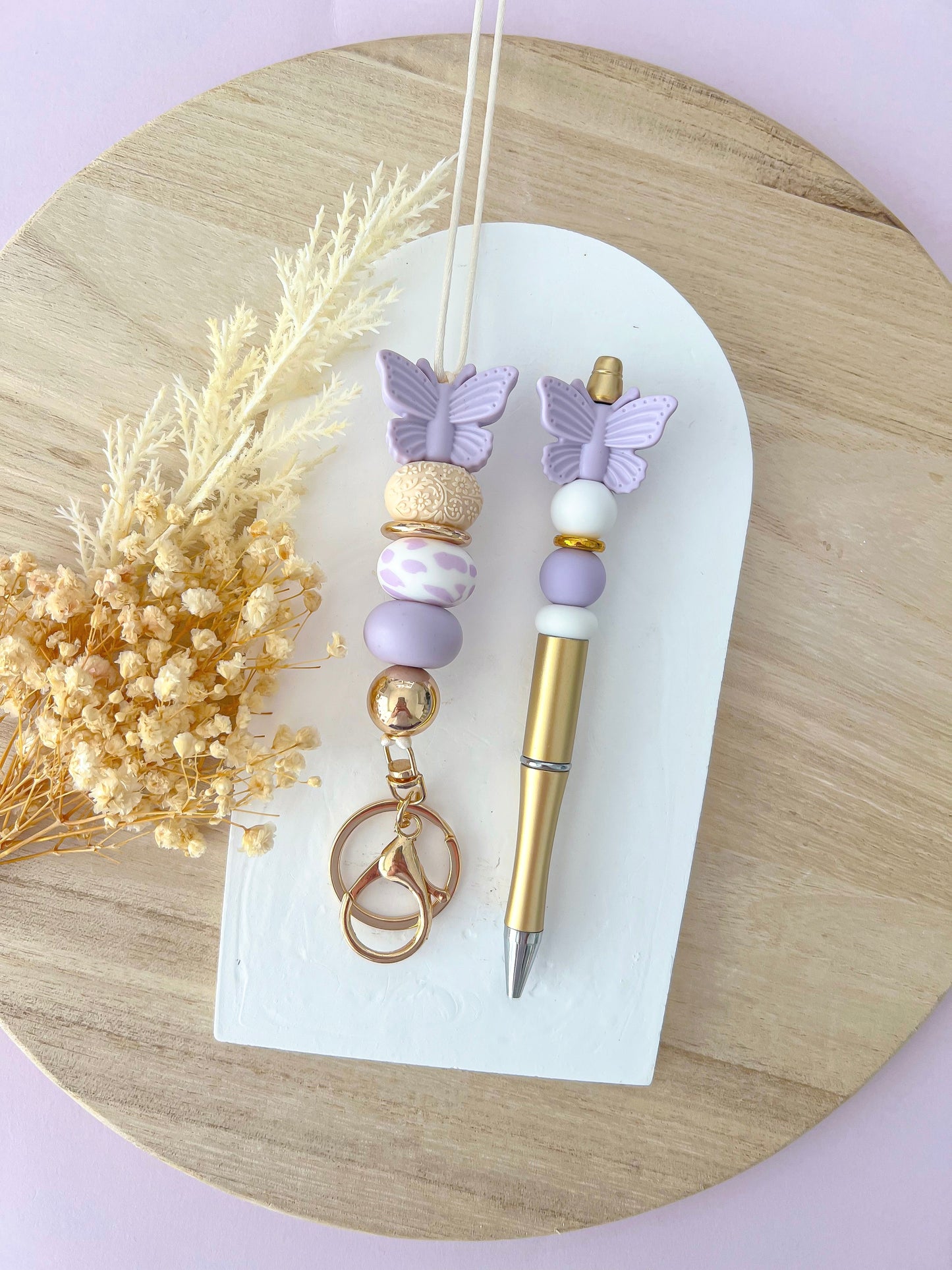 Butterfly Lilac Lanyard and Pen Set