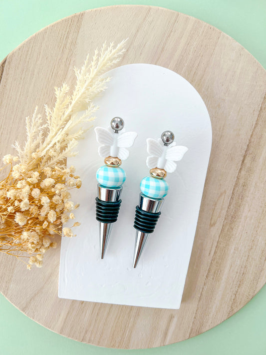 Butterfly Aqua Gingham Wine Stopper