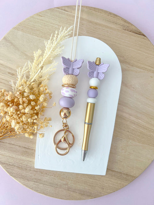 Butterfly Lilac Lanyard and Pen Set
