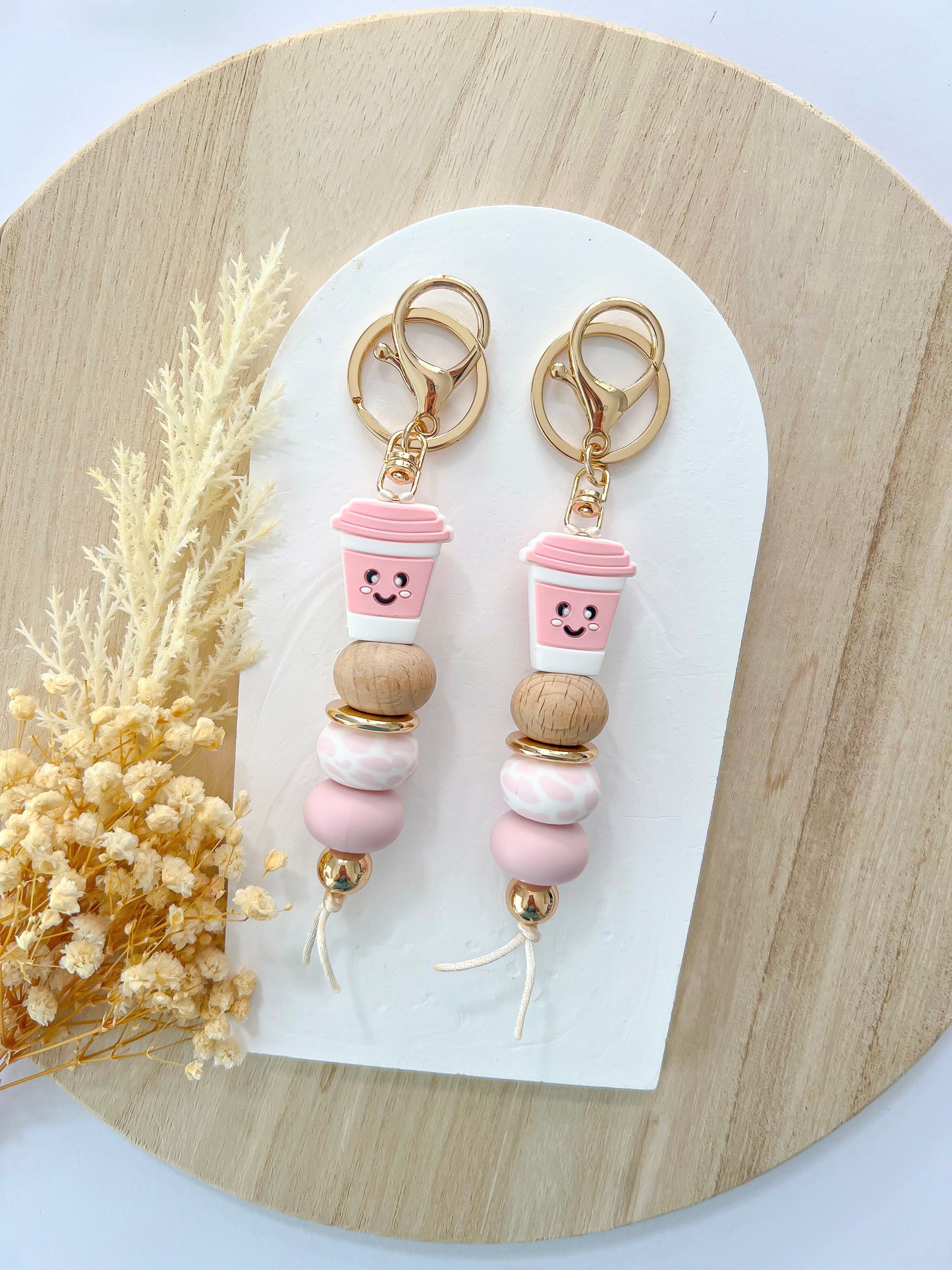 Coffee Cup Pink Keychain