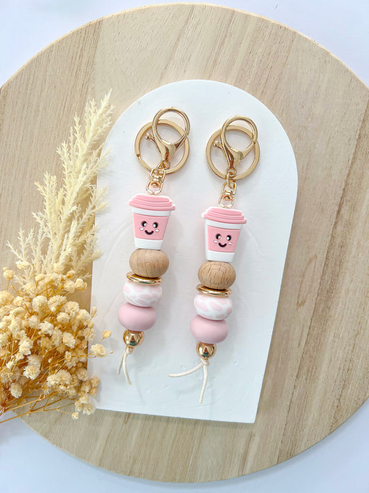 Coffee Cup Pink Keychain