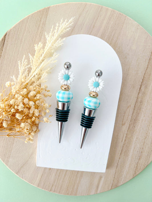 Daisy Aqua Gingham Wine Stopper