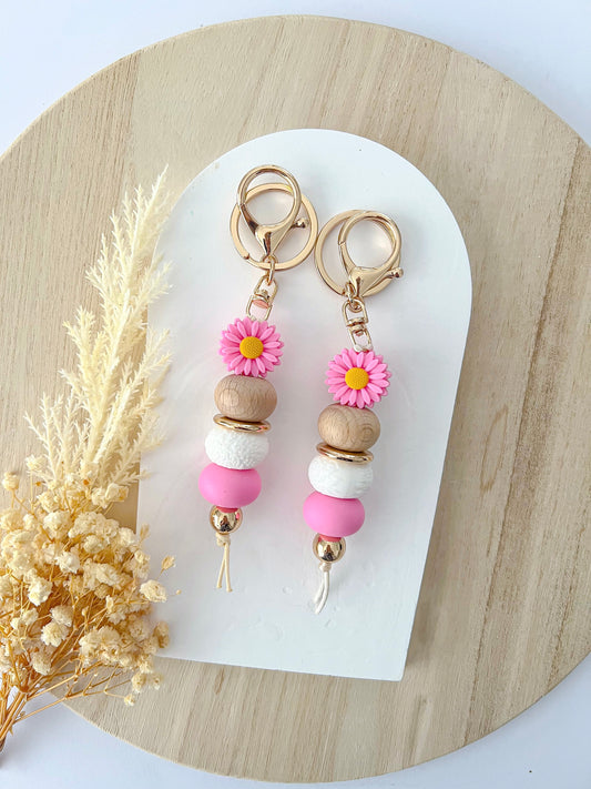 Daisy Hot Pink Keychain