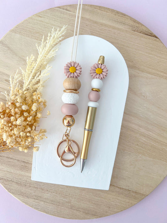 Daisy Nude Lanyard and Pen Set