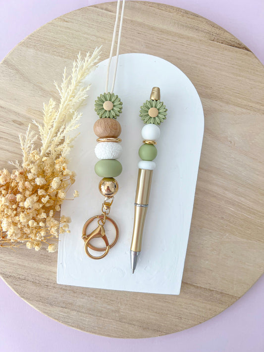 Daisy Sage Lanyard and Pen Set