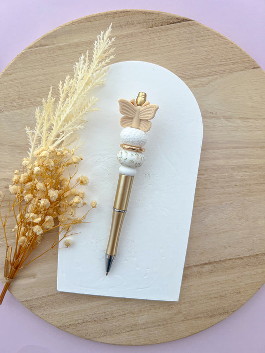 Luxe Butterfly Beige Daisy Pen