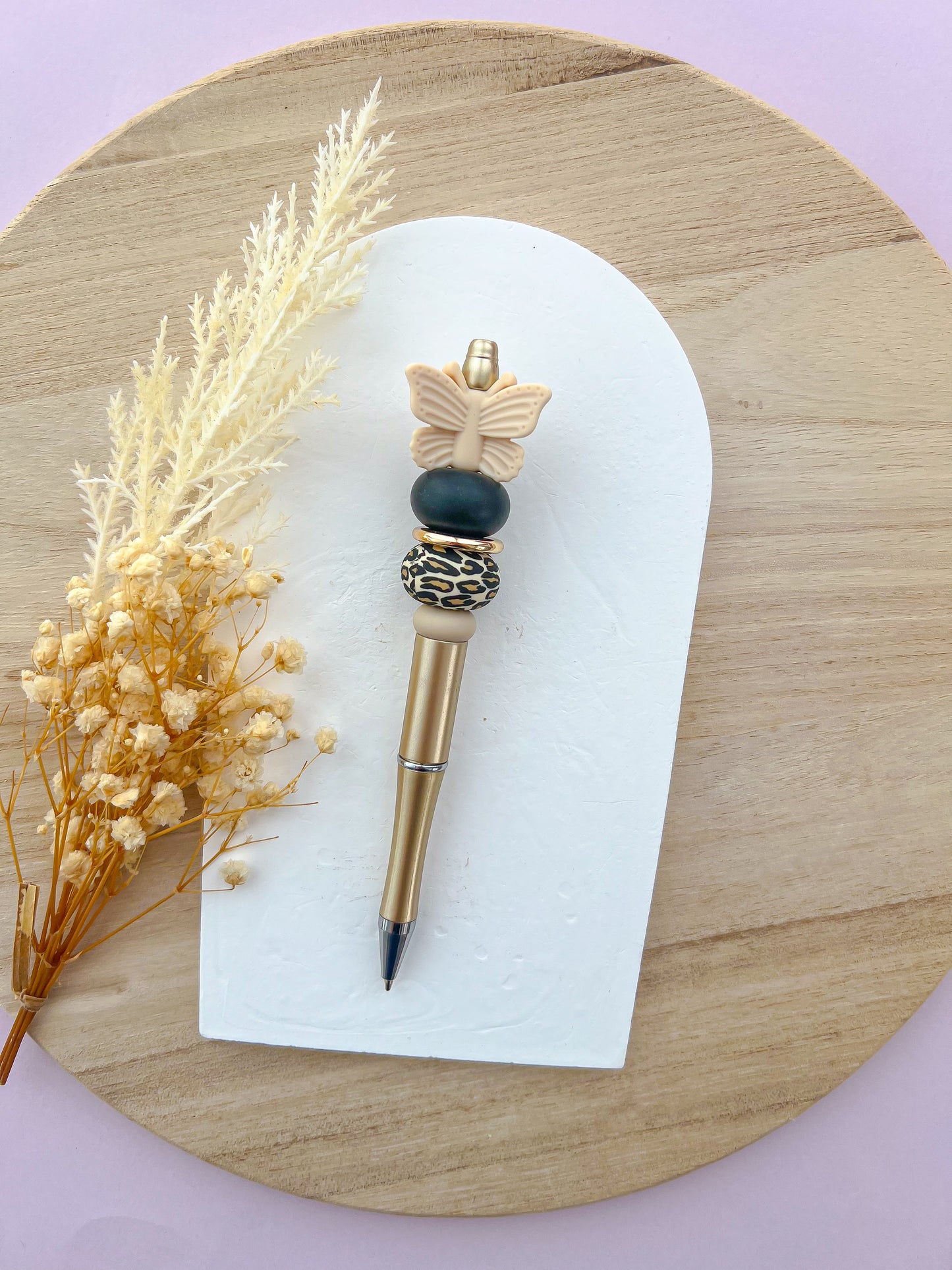 Luxe Butterfly Beige Leopard Pen