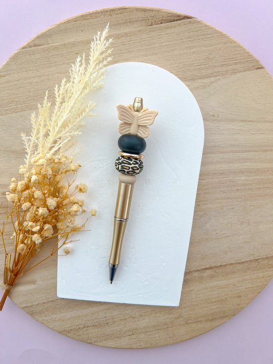 Luxe Butterfly Beige Leopard Pen