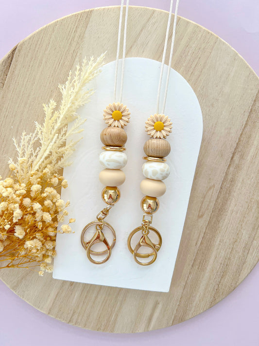 Daisy Beige Splash Lanyard