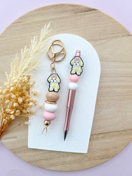 Dog (Poppy the Poodle) Keychain and Pen Set
