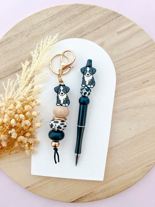 Dog (Rex the Border Collie) Keychain and Pen Set