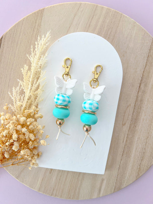 Mini Butterfly Aqua Gingham Keychain