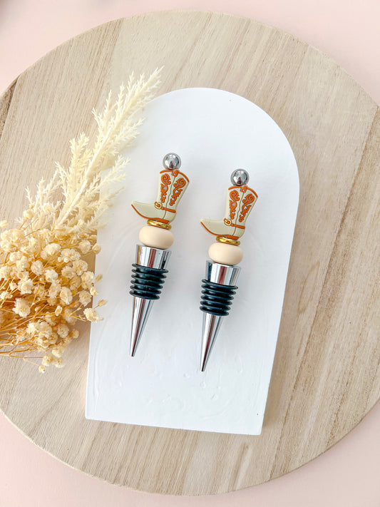 Western Boot Beige Wine Stopper