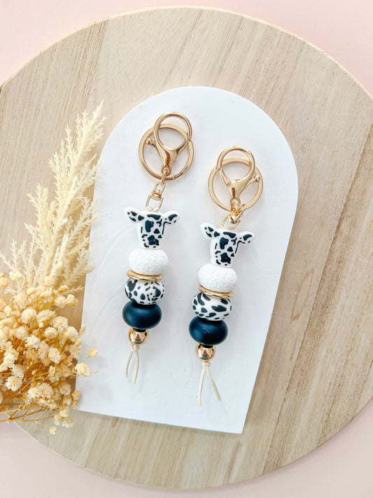 Western Cow Black Keychain
